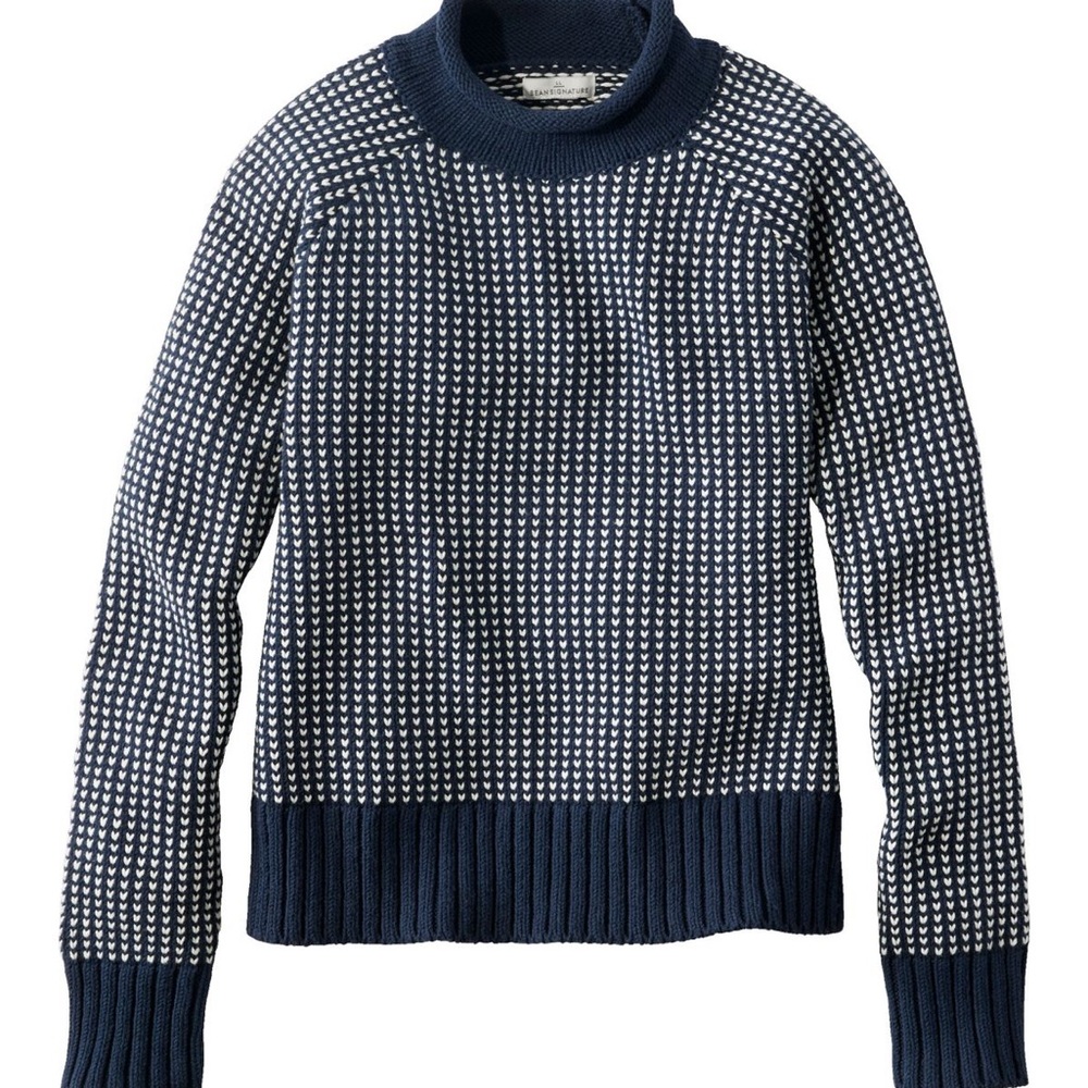 LL Bean Signature Women’s original cotton roll neck Navy and White Sweater